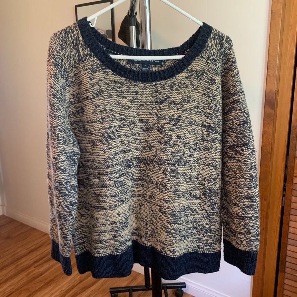 French Connection Woven Knit Crewneck Pullover Sweater Sweatshirt Shirt Women's